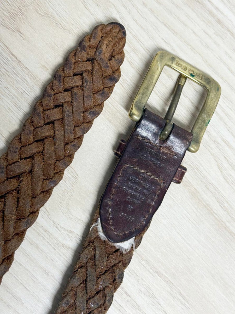 vintage leather braided belt | solid brass buckle - good market thrift store