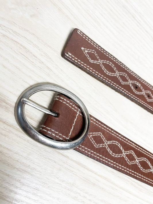 vintage leather contrast stitch belt - good market thrift store