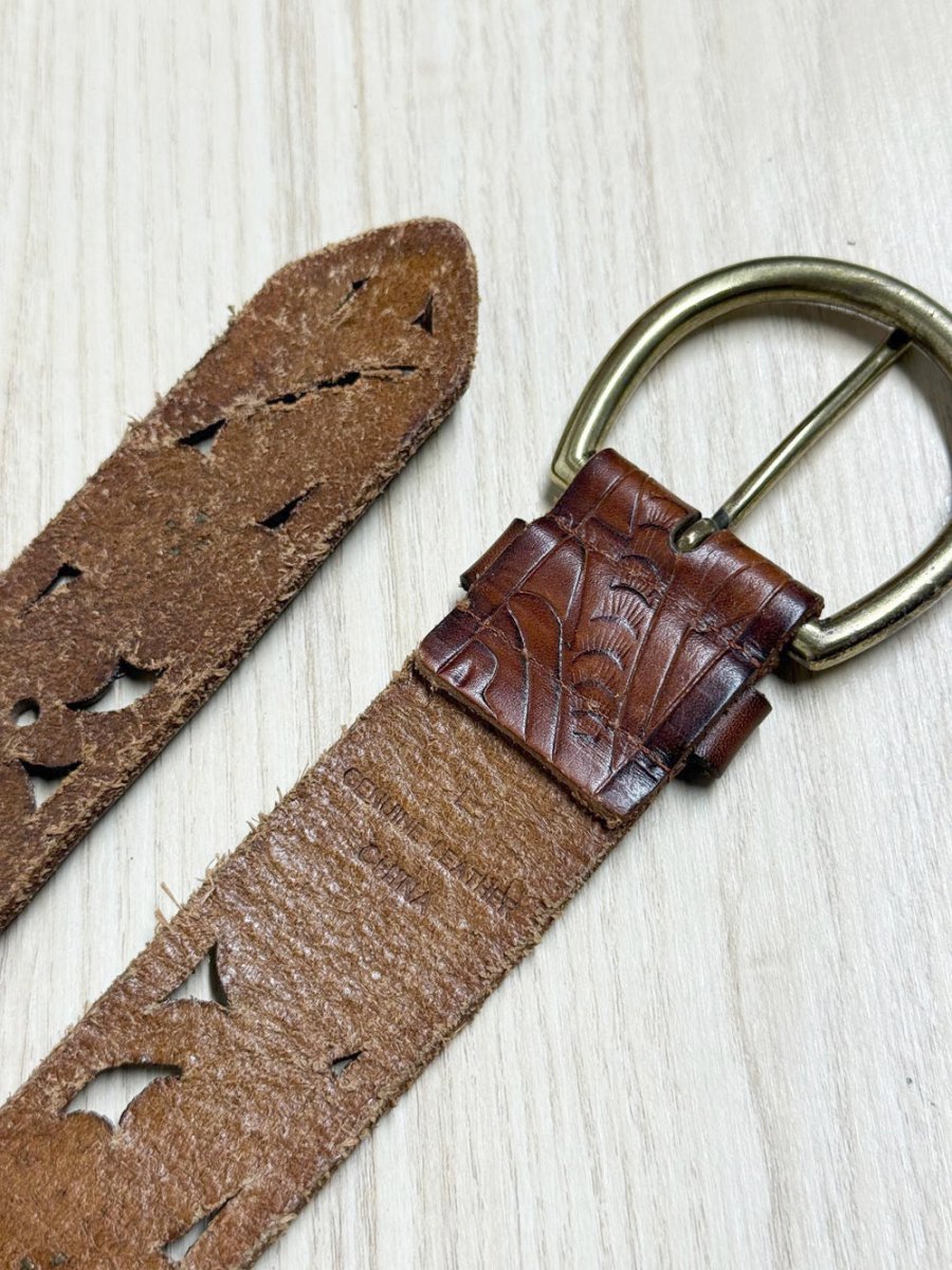 vintage leather floral tooled cutout belt - good market thrift store