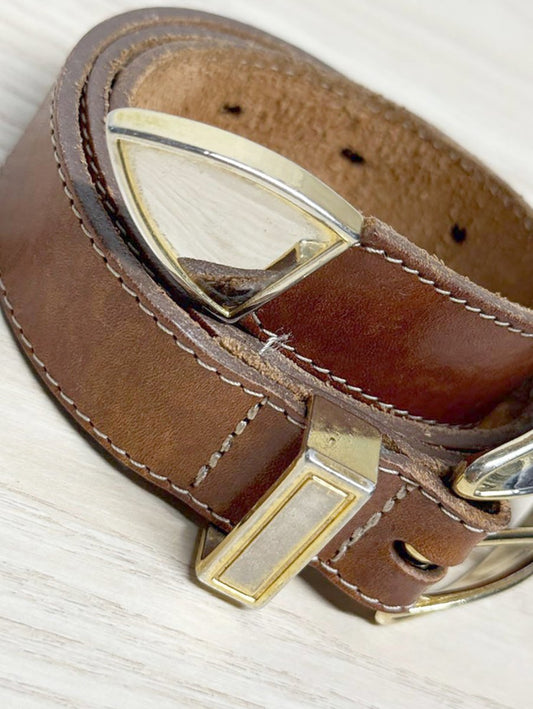 vintage leather metal tipped belt | made in Canada - good market thrift store