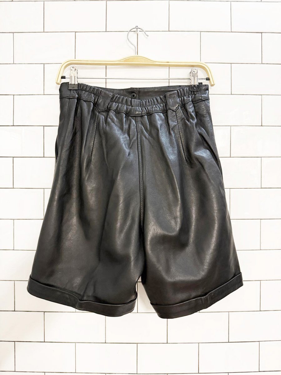 vintage leather pleated high rise trouser shorts | made in India - good market thrift store