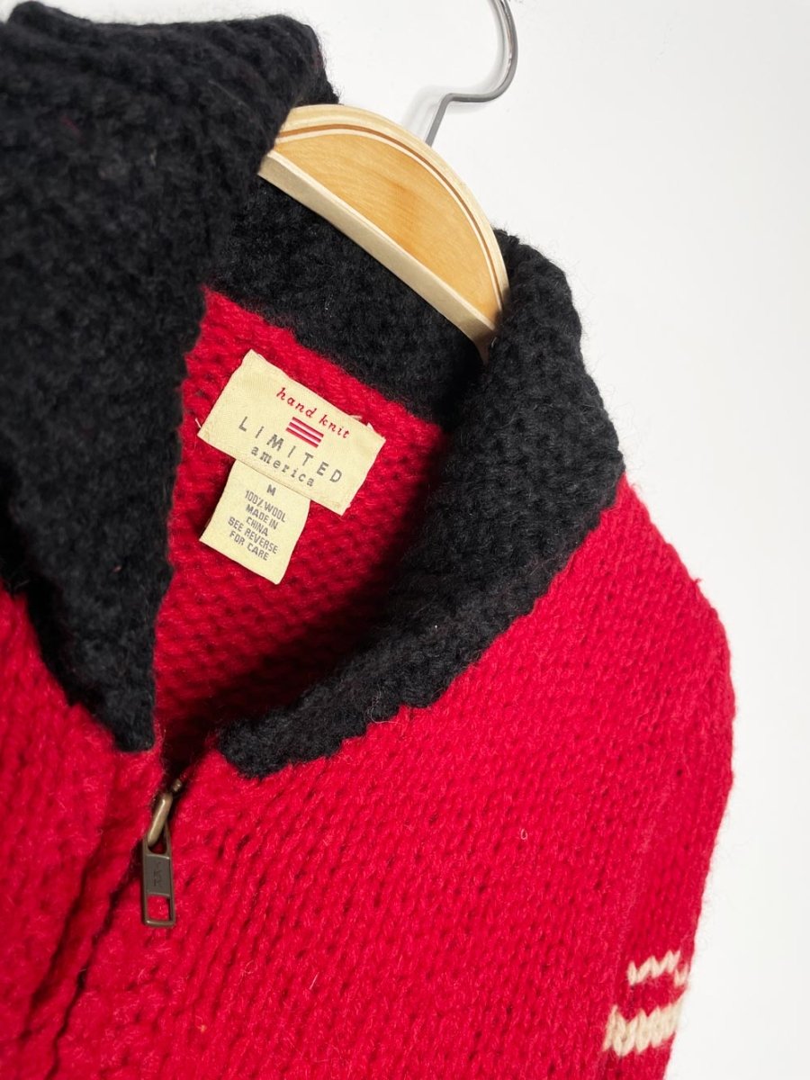 vintage limited america 100% wool hand - knit reindeer cowichan zip cardigan jacket - good market thrift store