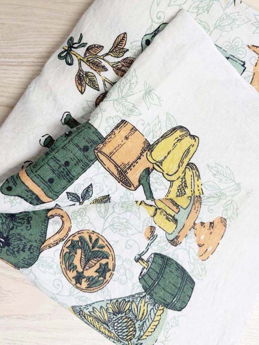 vintage linen harvest farming illustrations table cloth - good market thrift store