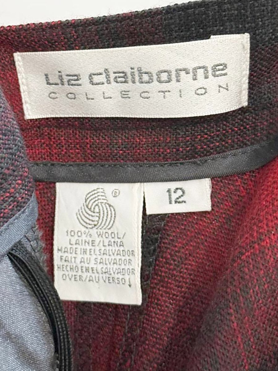 vintage liz claiborne 100% wool plaid a - line midi skirt - good market thrift store