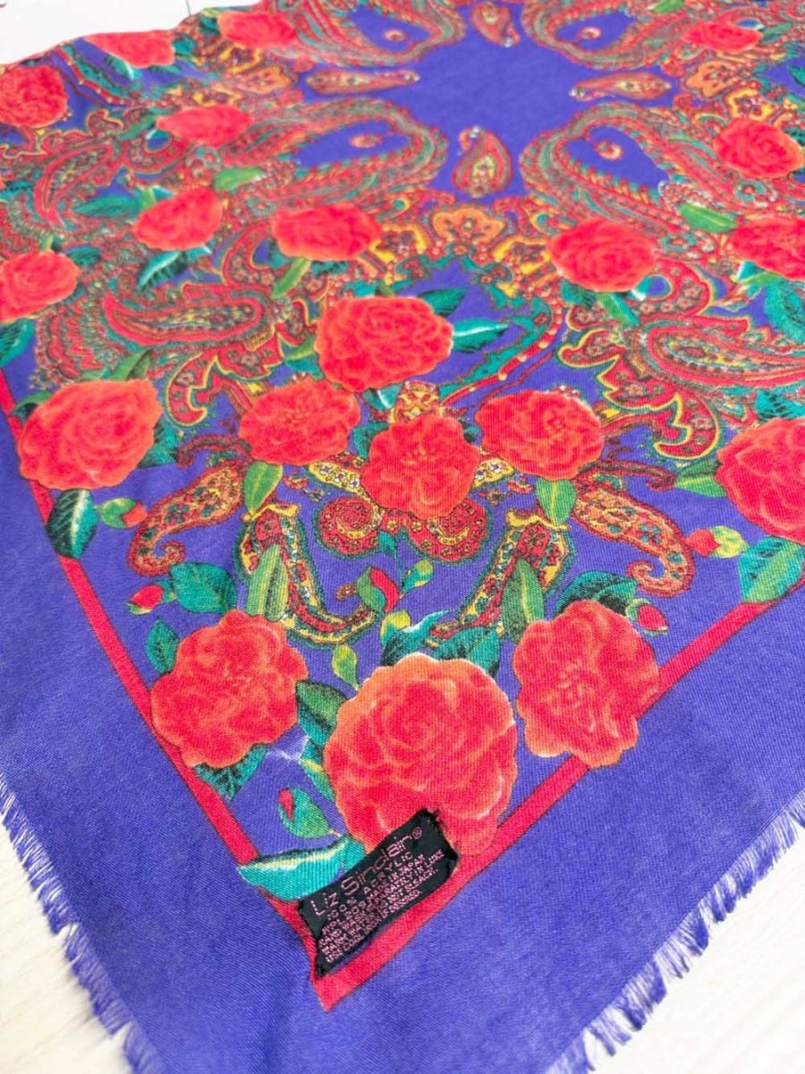vintage liz sinclair woven floral fringe square scarf | made in Japan - good market thrift store