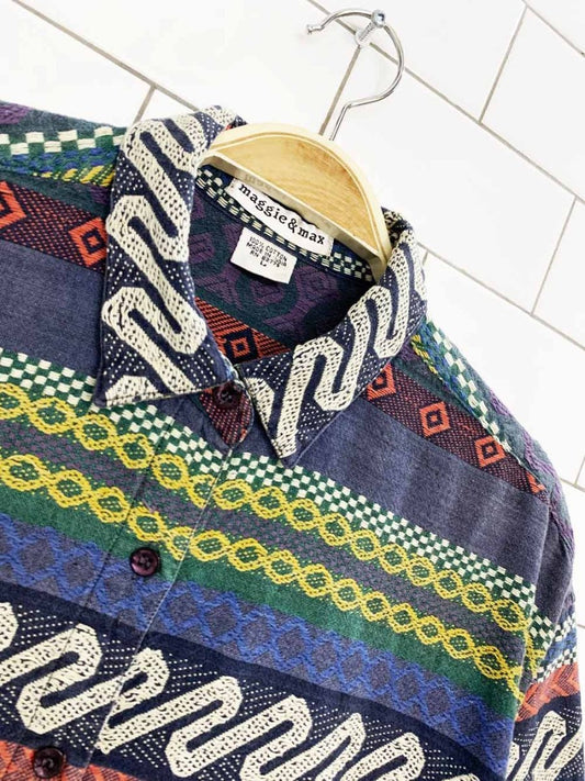 vintage maggie & max boho woven full button shirt | made in india - good market thrift store