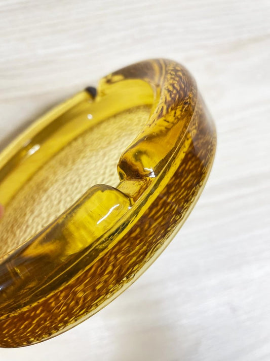 vintage mcm amber textured glass ashtray - good market thrift store