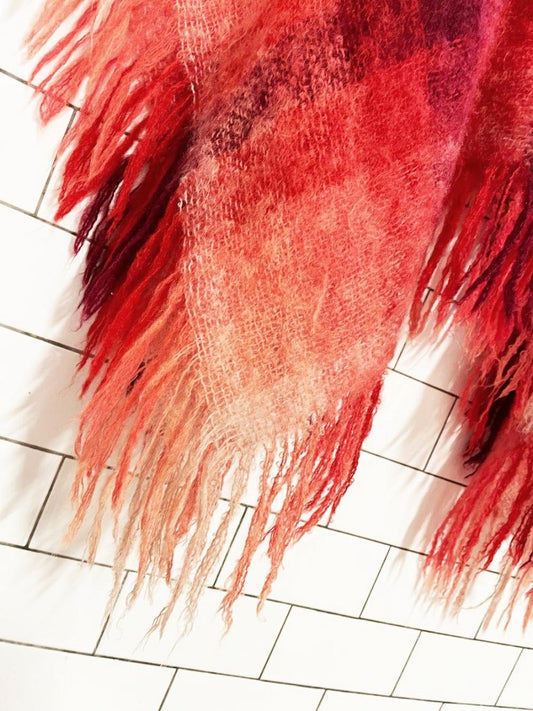 vintage mohair plaid fringe knit poncho - good market thrift store