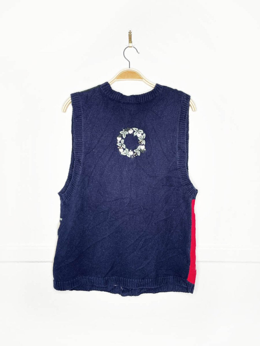 vintage northcrest hand - embroidered holiday knit vest - good market thrift store