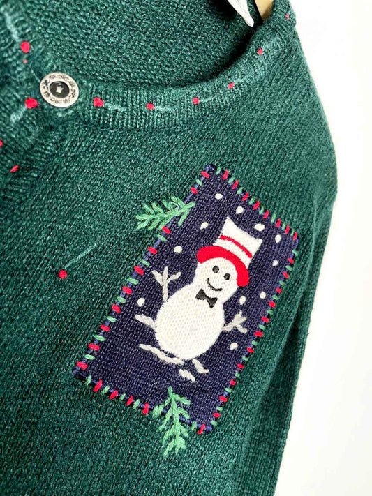 vintage northcrest wool - blend holiday lodge patchwork knit cardigan - good market thrift store