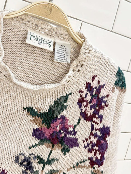 vintage northern traditions crochet edge floral knit sweater - good market thrift store