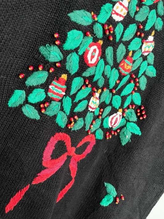 vintage nutcracker oh christmas tree embroidered knit sweater - good market thrift store