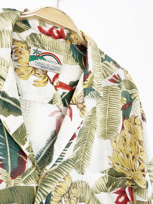 vintage paradise found banana leaf full button resort shirt - good market thrift store