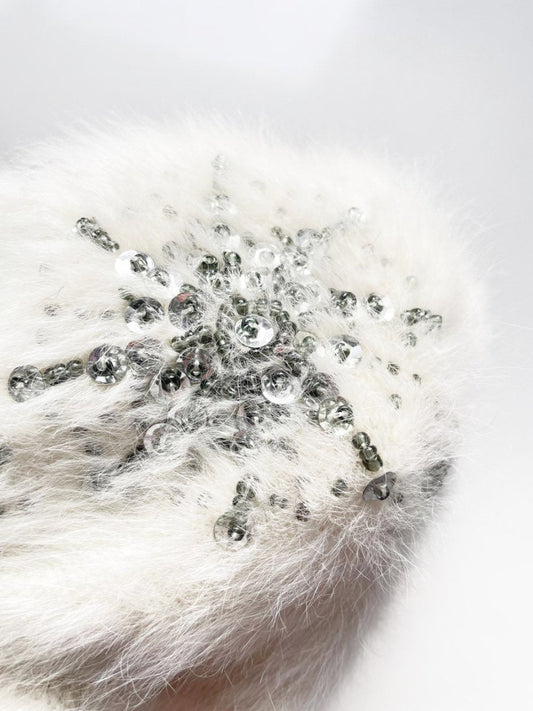 vintage parkhurst sequin snowflake angora beaked beret - good market thrift store