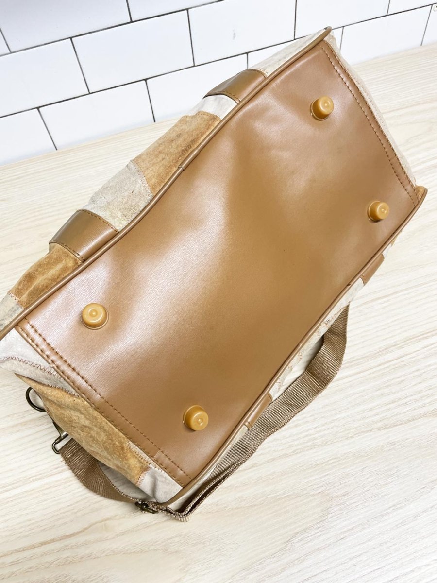 vintage patchwork suede leather mini duffle bag - good market thrift store
