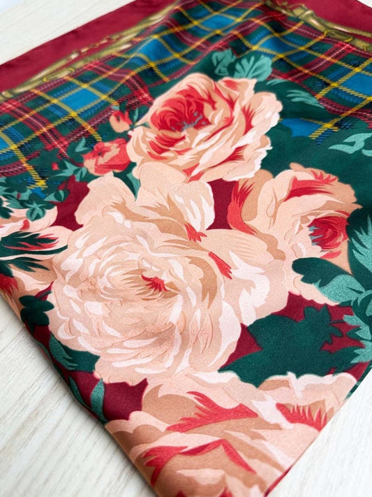 vintage plaid rose harness square scarf | made in Italy | the speciality house - good market thrift store