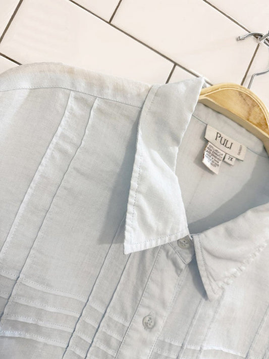 vintage puli 100% linen full button resort shirt - good market thrift store