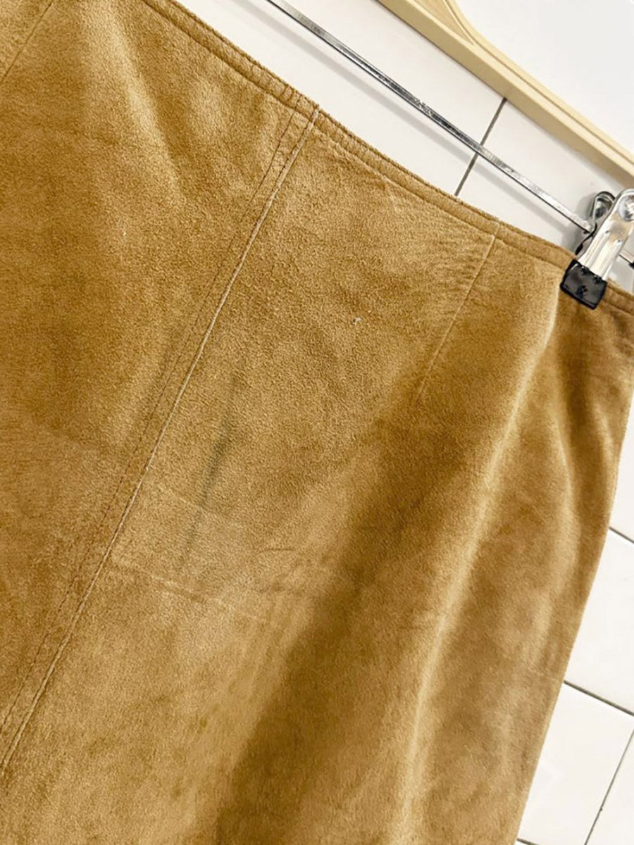 vintage rené derby suede boho laser cut floral and paisley midi skirt - good market thrift store