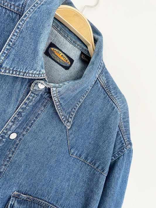 vintage sandy river denim snap button western shirt - good market thrift store
