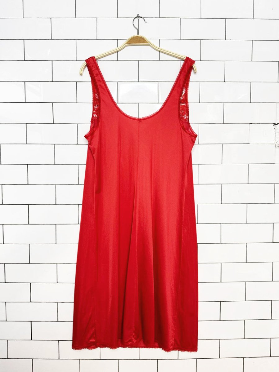 vintage sateen lace trim v-neck midi slip dress - good market thrift store