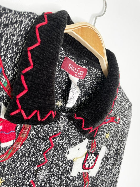 vintage scottish terrier + bells chenille collar knit cardigan | sun li joy - good market thrift store