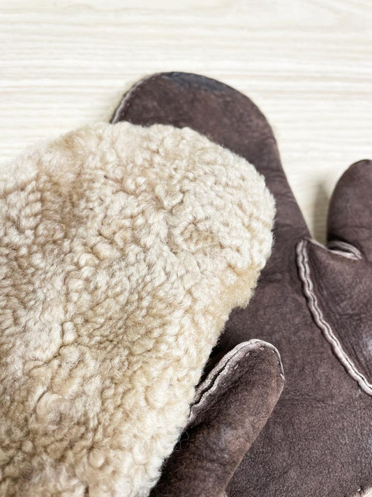 vintage shearling lambskin suede mitts - good market thrift store