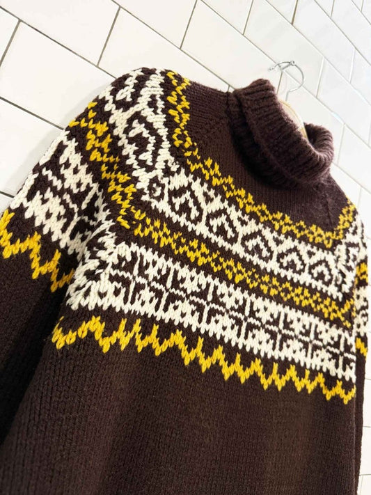 vintage ski chalet fair isle knit turtleneck - good market thrift store