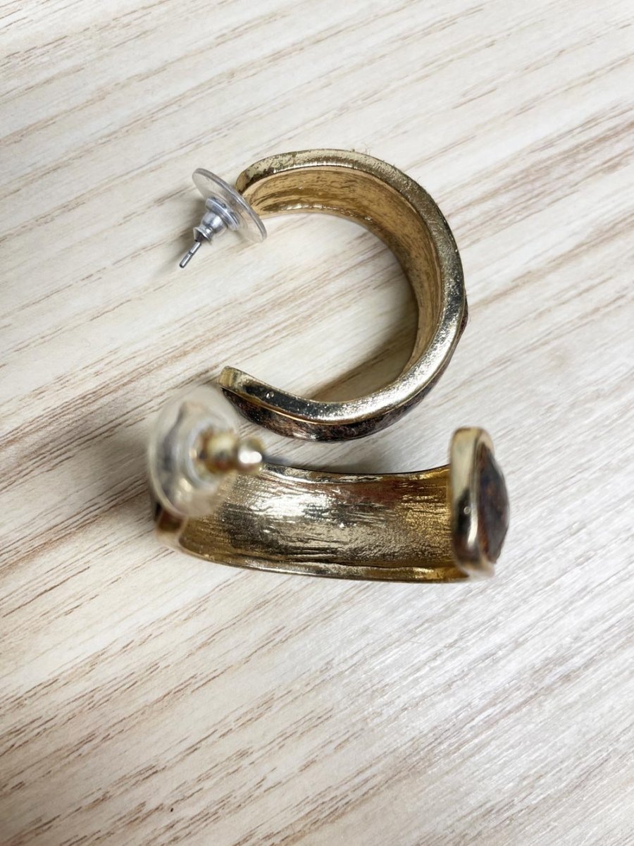 vintage snake embossed leather inset hoop earrings - good market thrift store