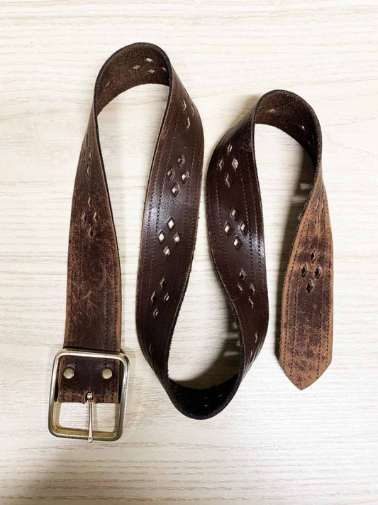 vintage soft leather diamond cut out belt - good market thrift store