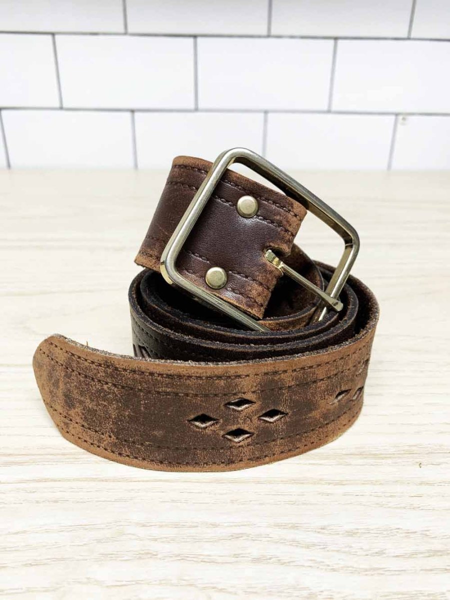 vintage soft leather diamond cut out belt - good market thrift store