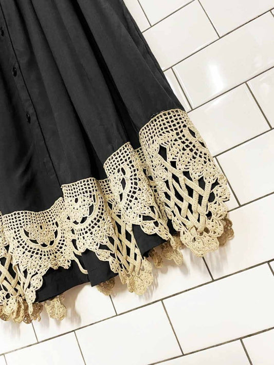 vintage southern comforts pleated lace trim full button maxi skirt - good market thrift store