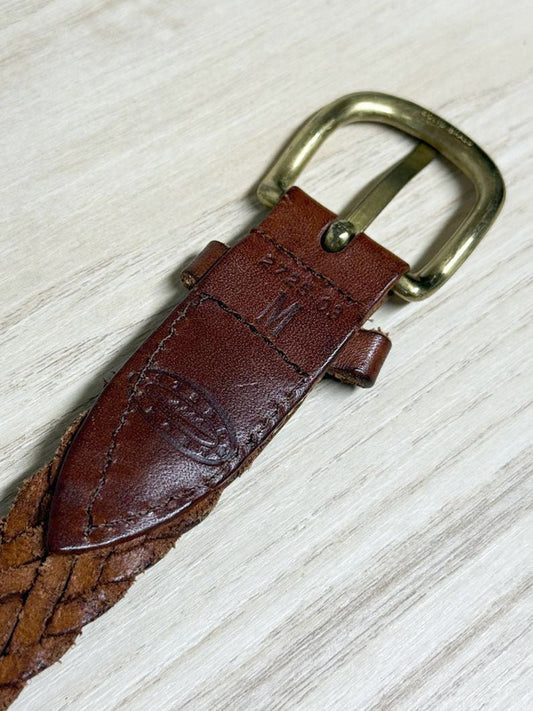 vintage steel sport leather braided brass buckle belt | made in Argentina - good market thrift store