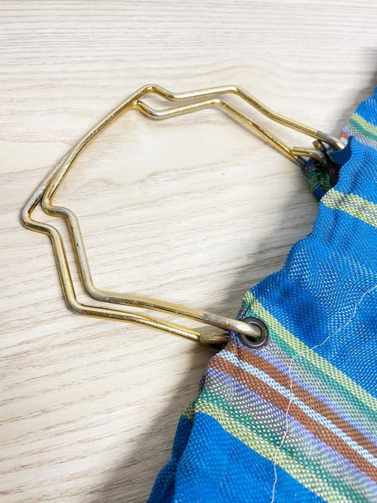 vintage striped beach tote with metal handles - good market thrift store