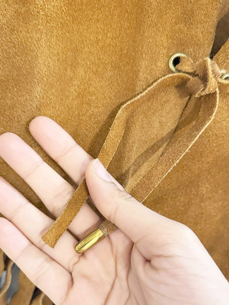 vintage suede fringe tie front western vest | leather - good market thrift store
