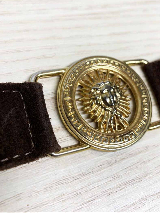 vintage suede gold lion head crest belt - good market thrift store