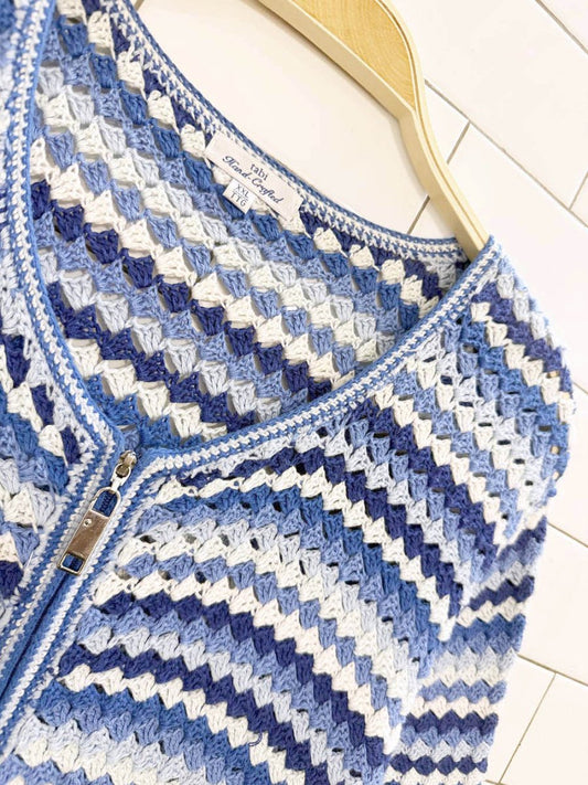 vintage tabi hand - crafted crochet full zip cardigan - good market thrift store