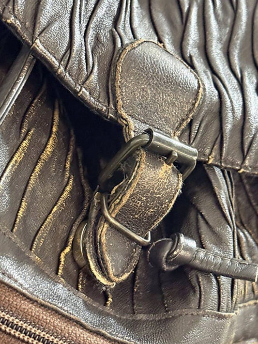 vintage textured drawstring leather backpack - good market thrift store