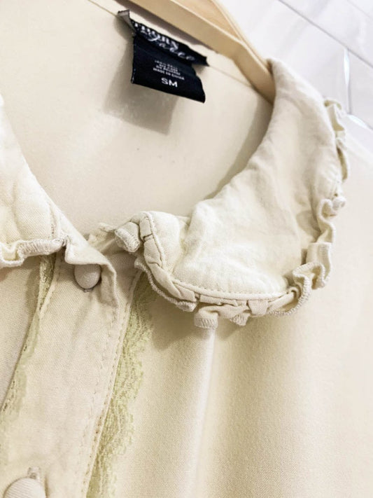 vintage thorn & fable soft victorian lace sleeve full button - good market thrift store