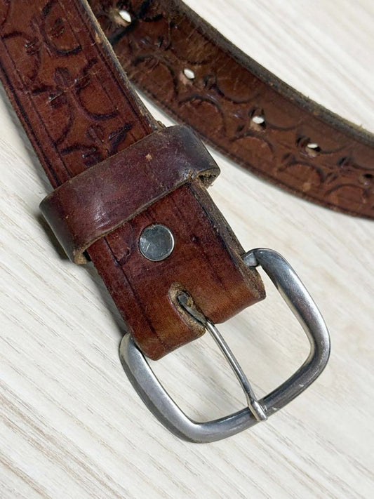 vintage tooled leather belt - good market thrift store