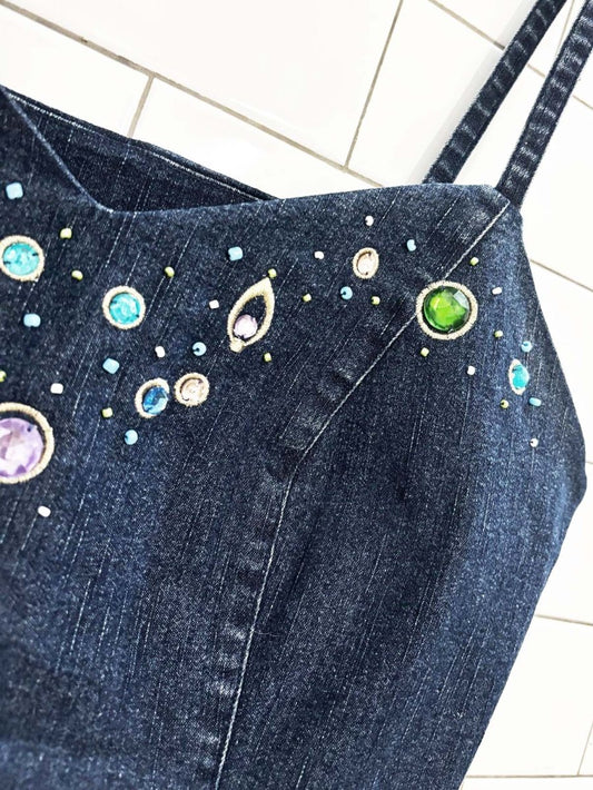 vintage uptown girl bedazzled gem denim tank top - good market thrift store