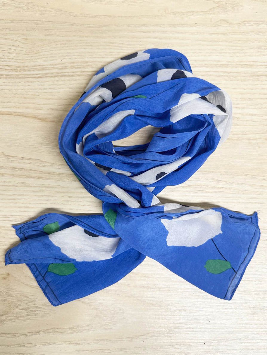 vintage vera 100% silk hand rolled edge poppy art scarf - good market thrift store