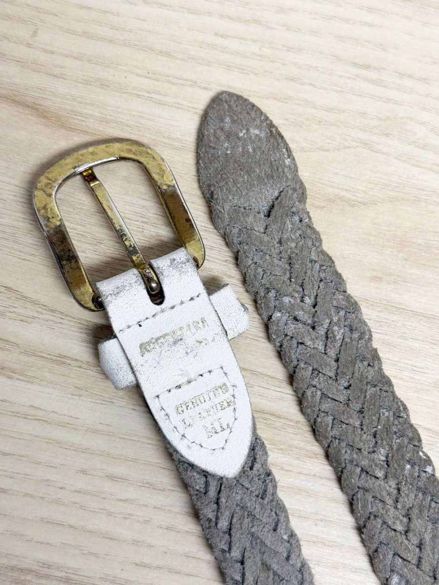vintage white leather woven belt - good market thrift store