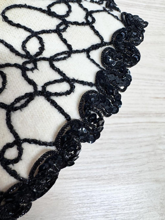 vintage wool sequin trim embroidered french beret - good market thrift store