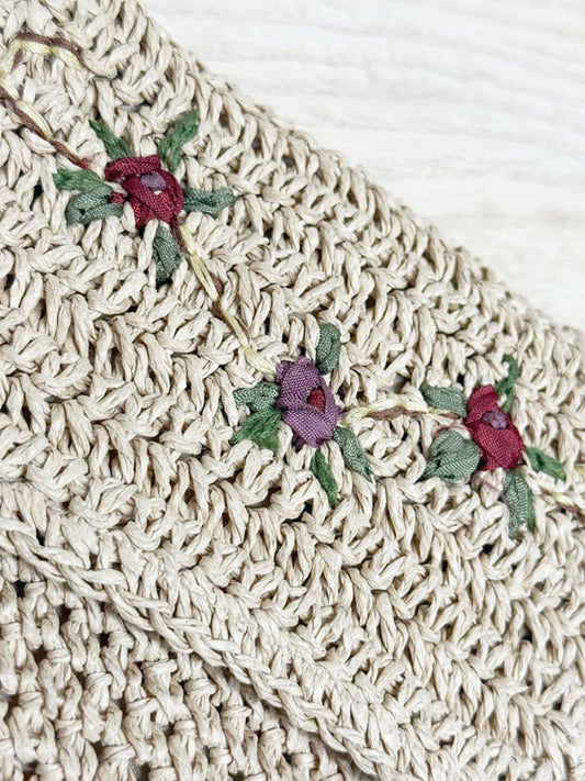 vintage woven flower crochet straw crossbody bag - good market thrift store