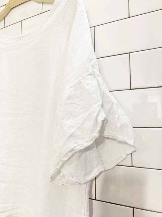 viola borghi 100% linen flutter sleeve boxy top | made in Italy - good market thrift store