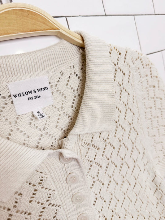 willow & wind crochet knit collared short sleeve top - good market thrift store