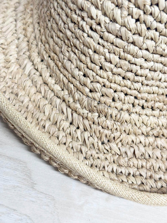 woven raffia canvas rimmed bucket hat - good market thrift store