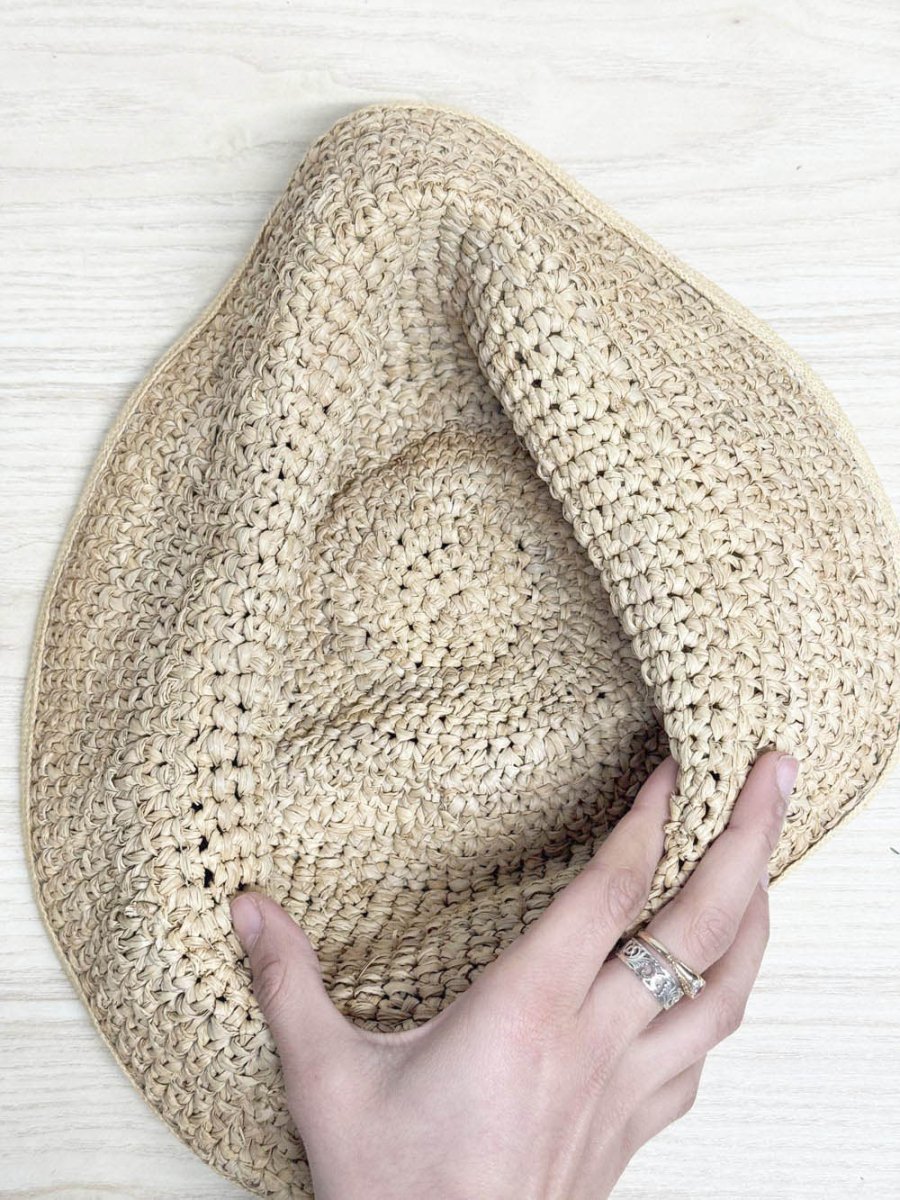 woven raffia canvas rimmed bucket hat - good market thrift store