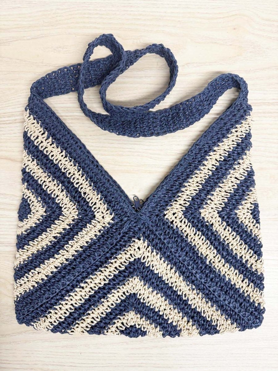 woven raffia diamond striped shoulder bag - good market thrift store