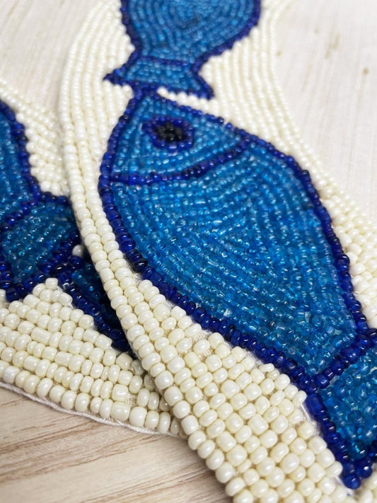 x2 beaded fish summer plate mats - good market thrift store